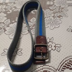 American Eagle By Payless Gray Belt with Blue Stripe and Brown Leather Trim